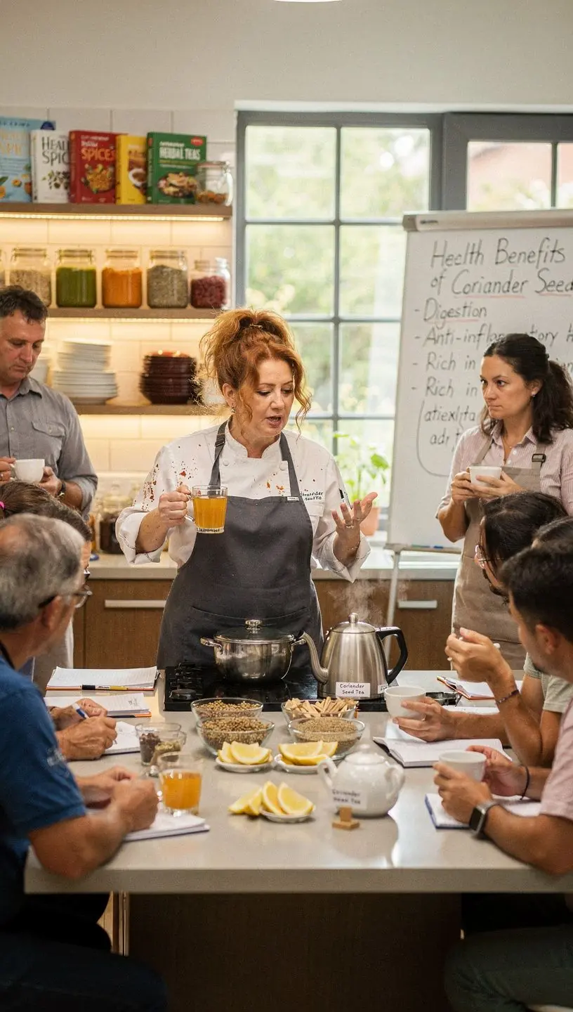 Koriander tea gőze, amely citrusos aromákkal tölti meg a levegőt.