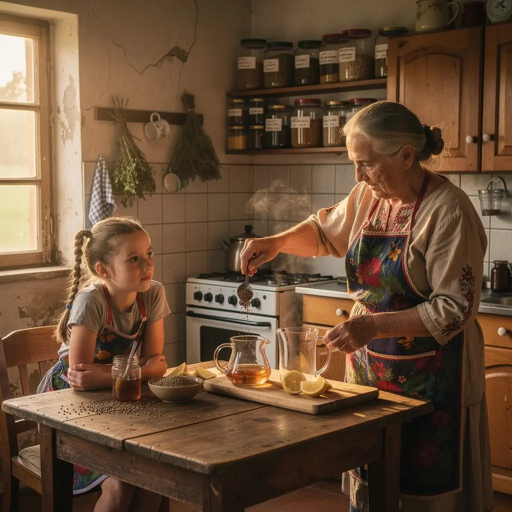 Koriander mag tea szett, gyönyörű csészével és aromás fűszerekkel.