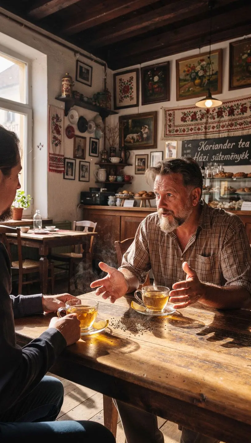 Koriander mag teás kanna, mellette szárított fűszernövények és citromhéj.